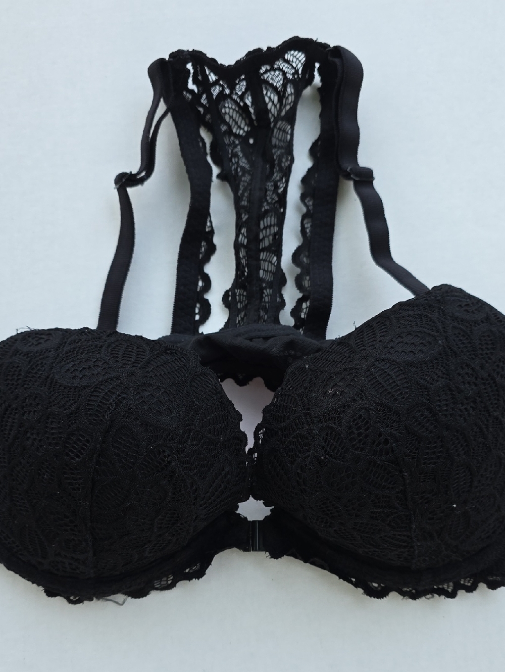 Pink Victoria's Secret Black Lace Date Racerback Front Closure Bra Size 36D